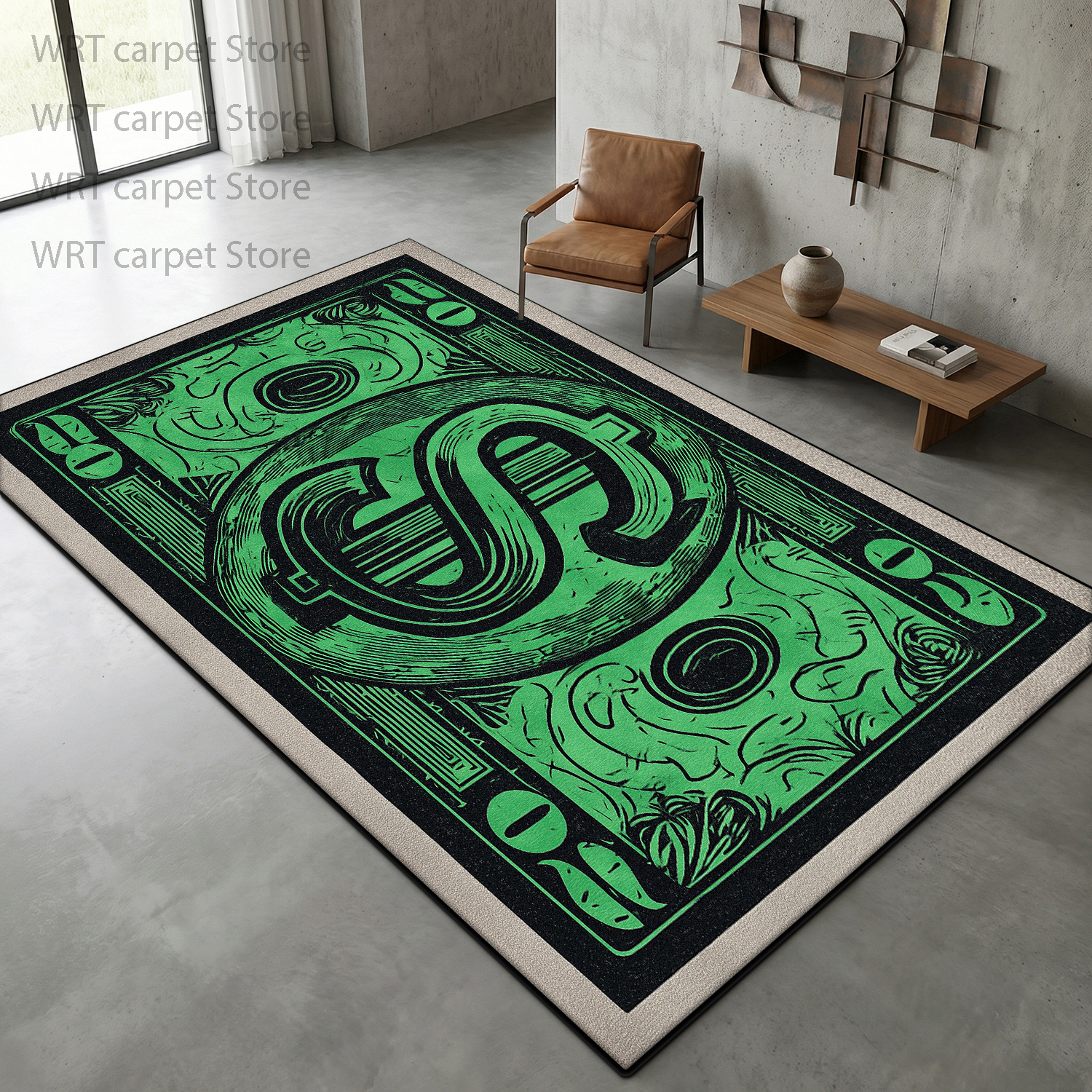 Garage Lighting Decor - Cyberpunk Neon Green Geometric Area Rug