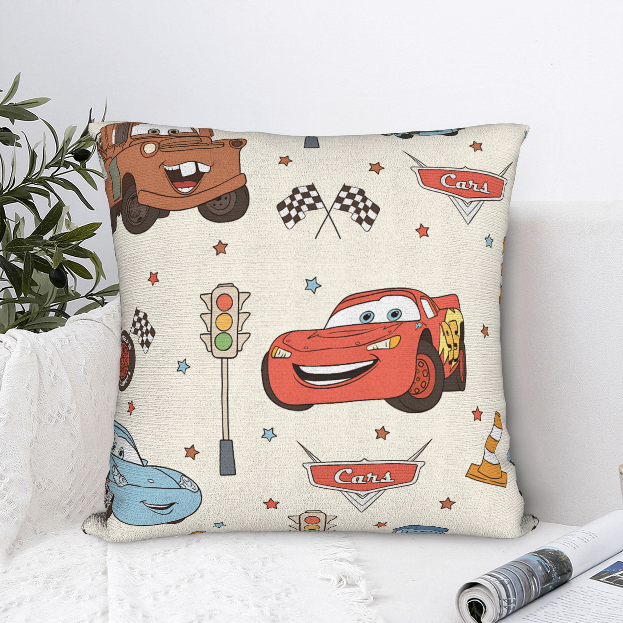 Lighting Mcqueen Decor - Pillow Cover Cars L-Lightning M-McQueens Pattern