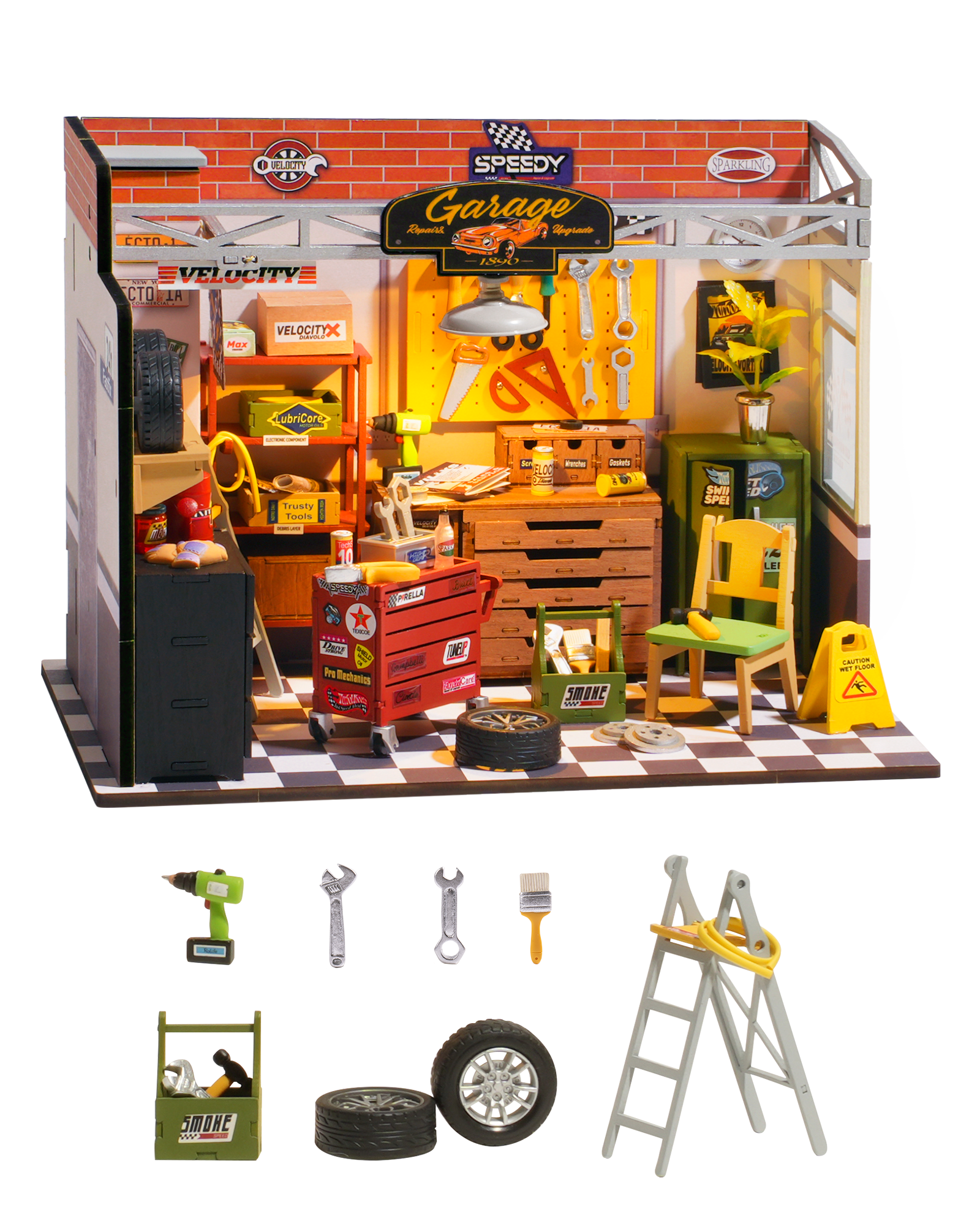 Garage Lighting Decor - Robotime Rolife Mini Garage Workshop Dollhouse
