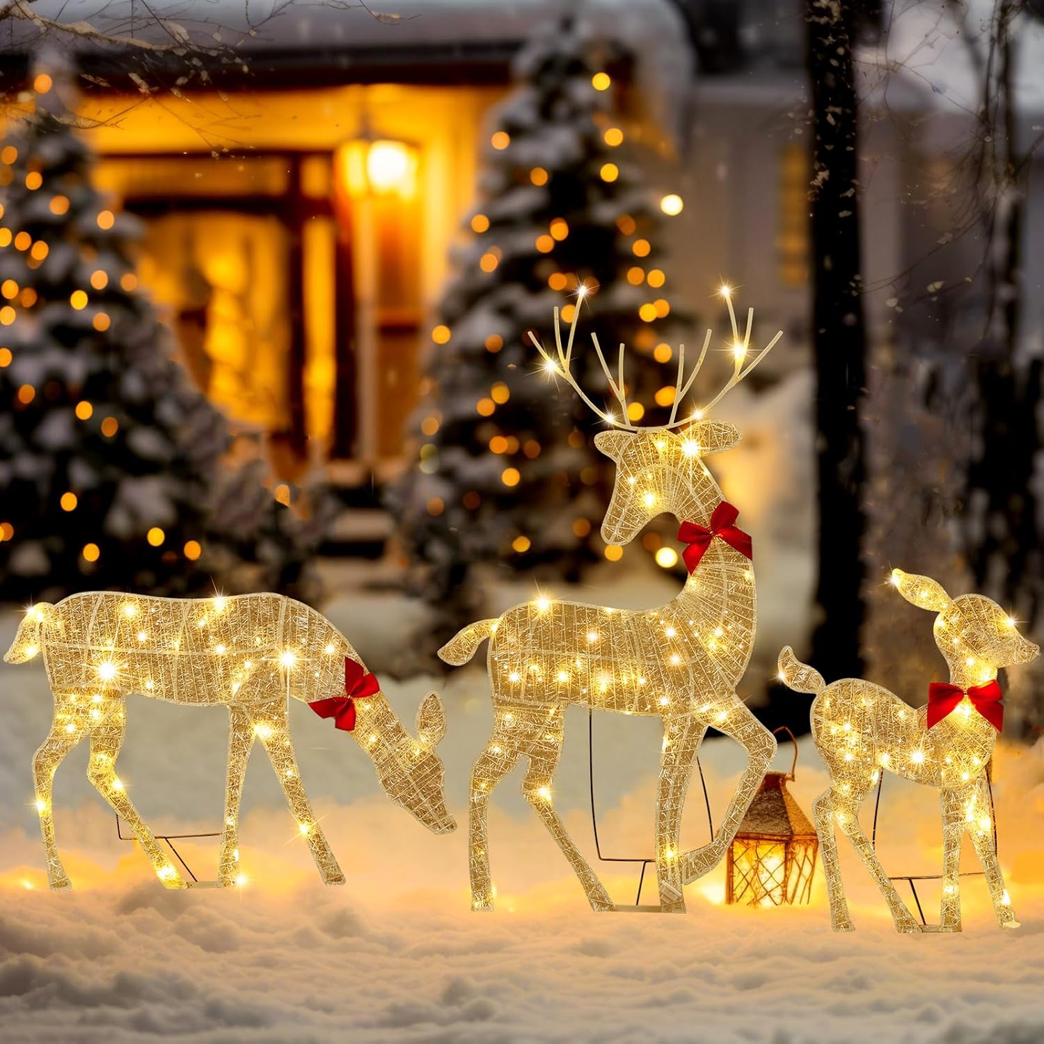 Up Lighting Decor - 2D Lighted Reindeer Christmas Decoration, 3pcs