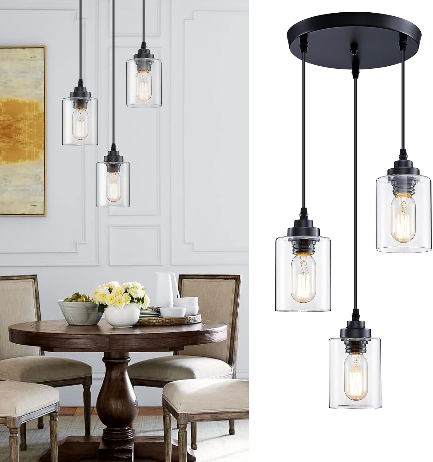 Pendant Light Shade - 3-Light Pendant Lighting with Adjustable Cord