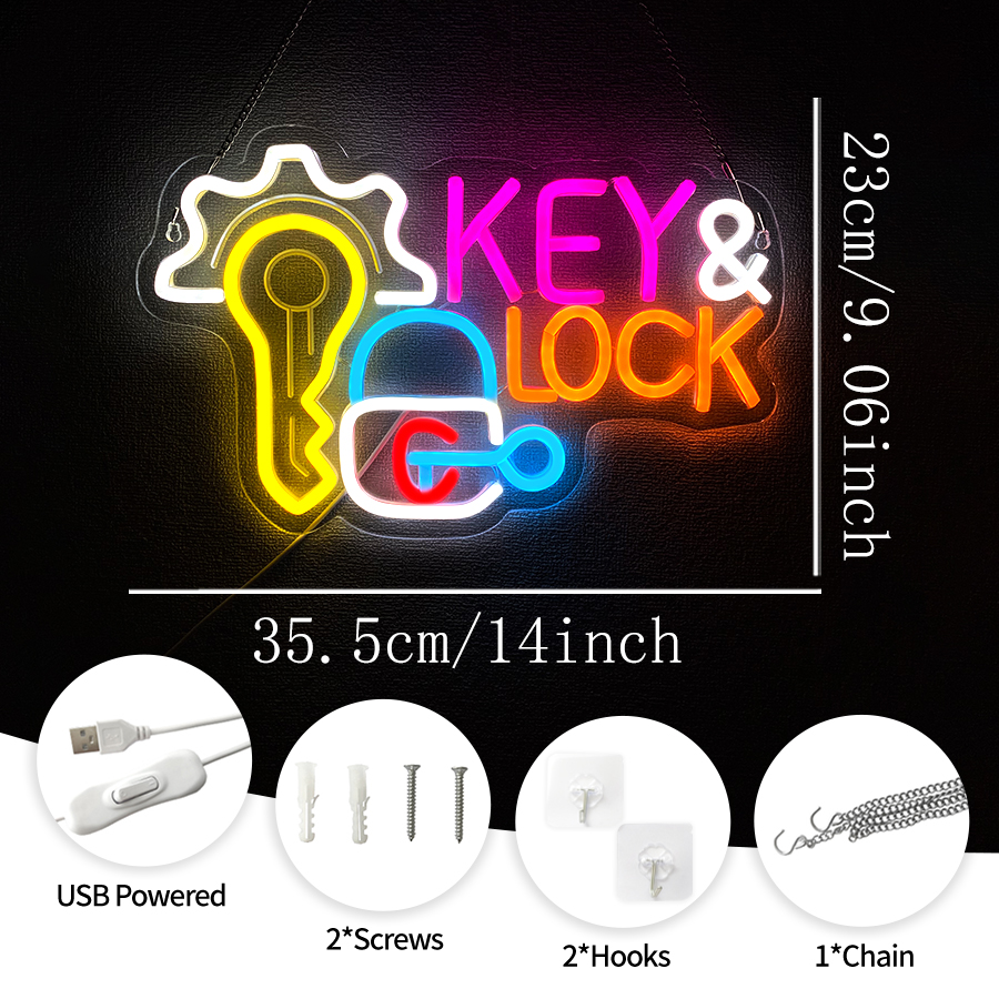 Key and Lock Neon Sign for Wal - Lighting Decor Rentals avis et prix