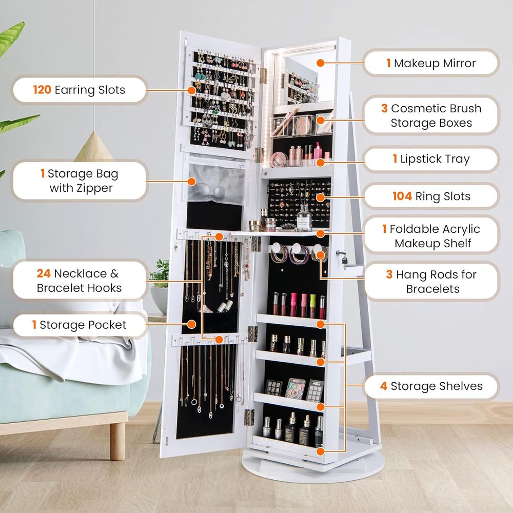360° Swivel Jewelry Cabinet wi - Furniture Lighting & Decor Magazine avis et prix