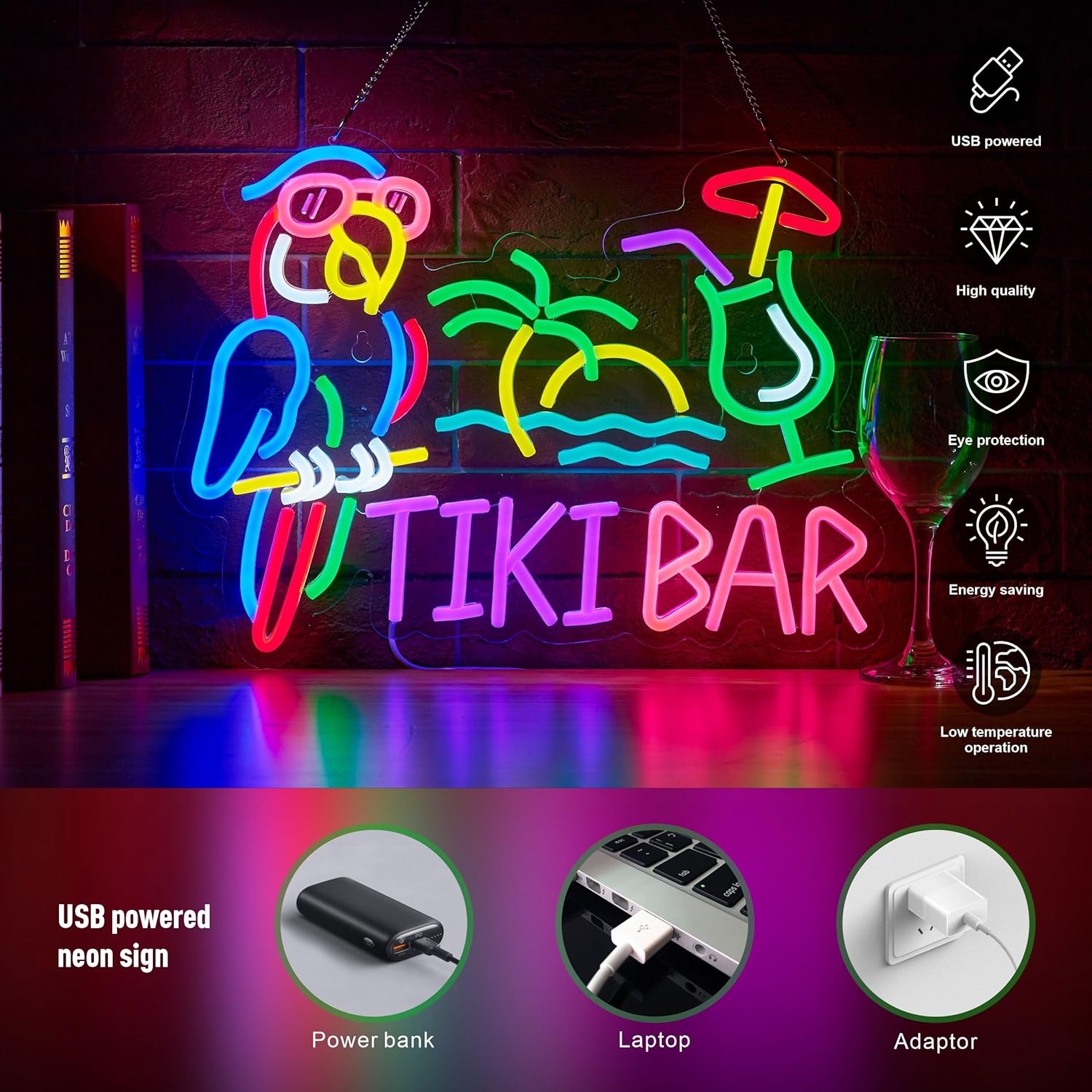 Tiki Bar Parrot Palm Tree Neon - Restaurant Lighting Decoration avis et prix