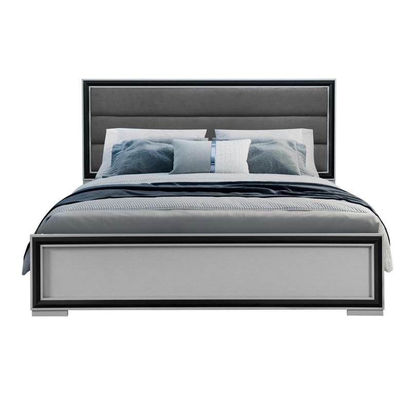 King Bed with LED Light, Grey  - Decor Lighting Solution avis et prix