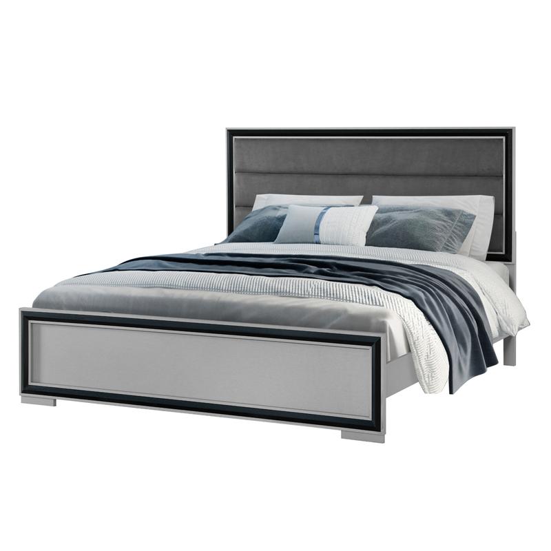 King Bed with LED Light, Grey  - Decor Lighting Solution avis et prix