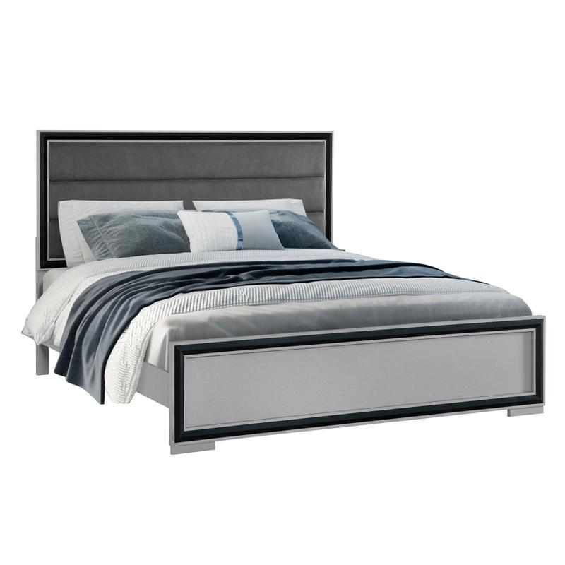 King Bed with LED Light, Grey  - Decor Lighting Solution avis et prix