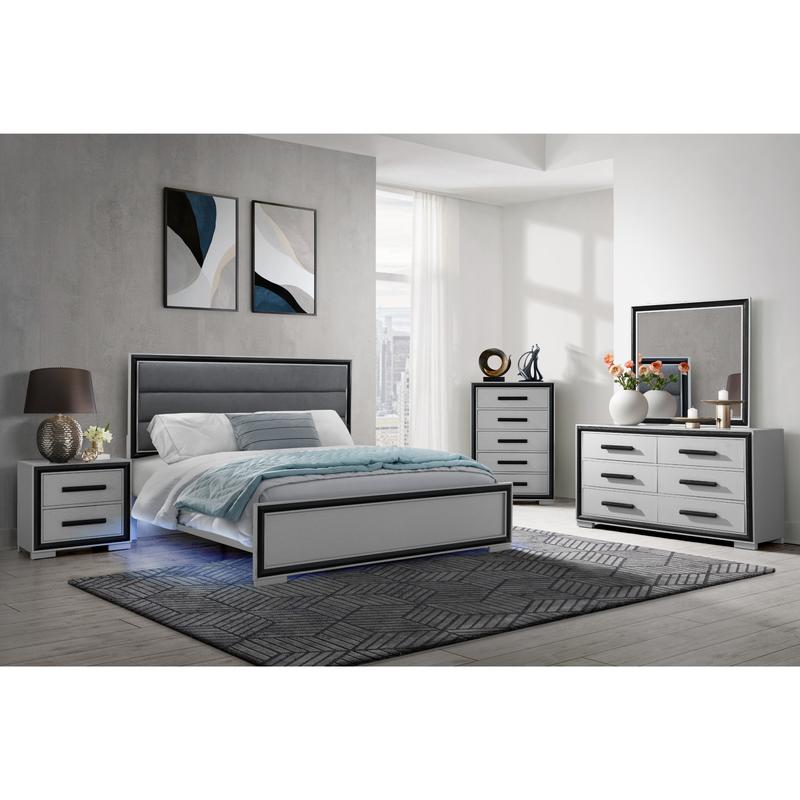 King Bed with LED Light, Grey  - Decor Lighting Solution avis et prix