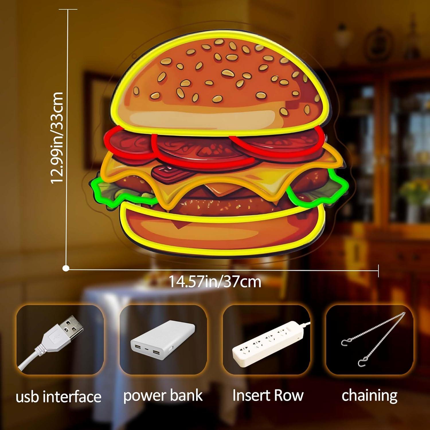 Burger Neon Sign LED Hamburger - Restaurant Lighting Decoration avis et prix