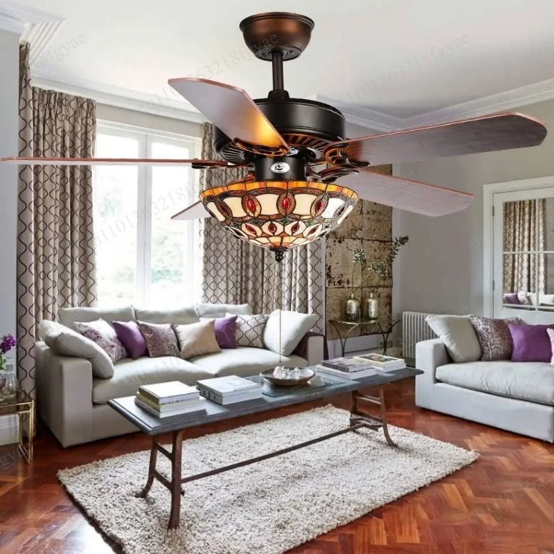 Tiffany Stained Glass Wood Cei - Decor Lighting Fans avis et prix