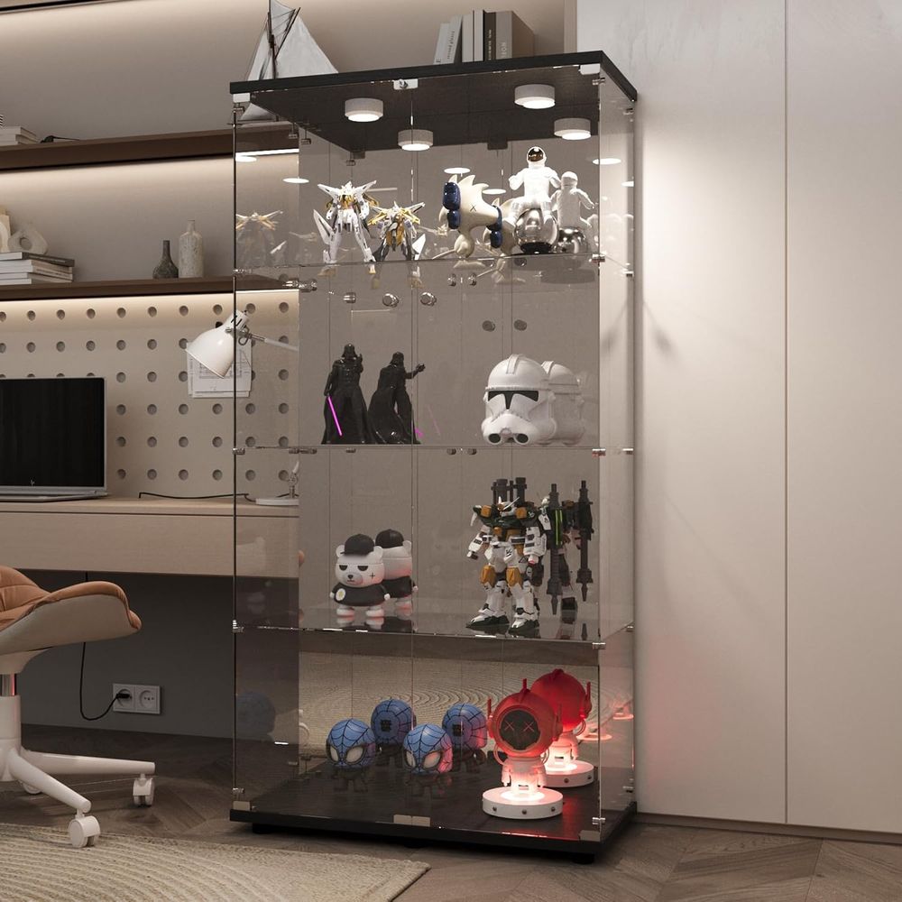 Black 4-Shelf Glass Display Ca - Furniture Lighting & Decor Magazine avis et prix