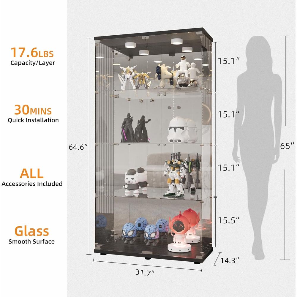 Black 4-Shelf Glass Display Ca - Furniture Lighting & Decor Magazine avis et prix