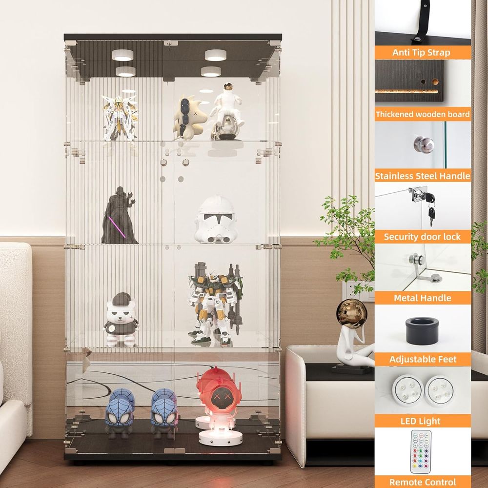 Black 4-Shelf Glass Display Ca - Furniture Lighting & Decor Magazine avis et prix